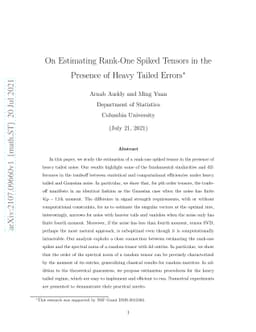 On Estimating Rank-One Spiked Tensors in the Presence of Heavy Tailed
  Errors