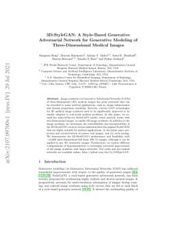 3D-StyleGAN: A Style-Based Generative Adversarial Network for Generative
  Modeling of Three-Dimensional Medical Images