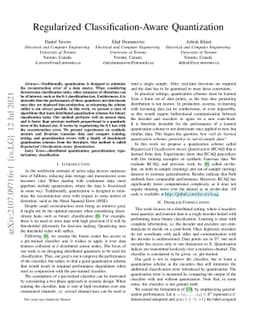 Regularized Classification-Aware Quantization