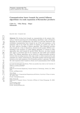 Communication lower bounds for nested bilinear algorithms via rank
  expansion of Kronecker products