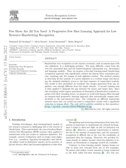 Few Shots Are All You Need: A Progressive Few Shot Learning Approach for
  Low Resource Handwritten Text Recognition