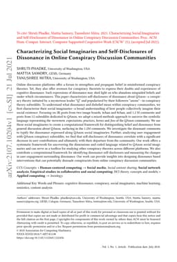 Characterizing Social Imaginaries and Self-Disclosures of Dissonance in
  Online Conspiracy Discussion Communities