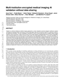 Multi-institution encrypted medical imaging AI validation without data
  sharing