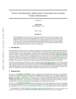 Using Adversarial Debiasing to Remove Bias from Word Embeddings