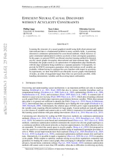 Efficient Neural Causal Discovery without Acyclicity Constraints