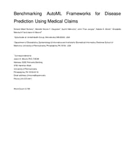 Benchmarking AutoML Frameworks for Disease Prediction Using Medical
  Claims