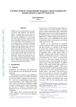 A baseline model for computationally inexpensive speech recognition for
  Kazakh using the Coqui STT framework