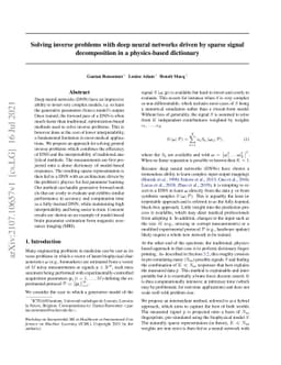Solving inverse problems with deep neural networks driven by sparse
  signal decomposition in a physics-based dictionary