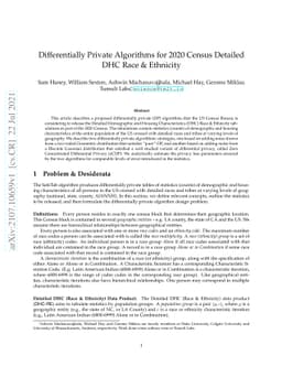 Differentially Private Algorithms for 2020 Census Detailed DHC Race \&
  Ethnicity