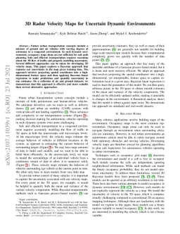 3D Radar Velocity Maps for Uncertain Dynamic Environments