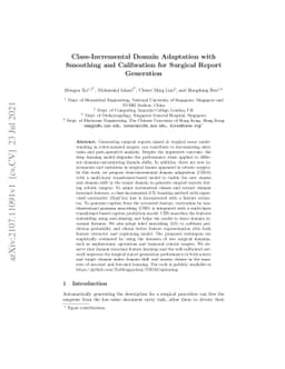 Class-Incremental Domain Adaptation with Smoothing and Calibration for
  Surgical Report Generation