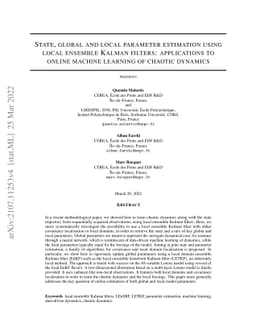 State, global and local parameter estimation using local ensemble Kalman
  filters: applications to online machine learning of chaotic dynamics
