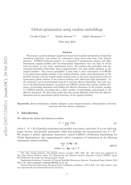 Global optimization using random embeddings