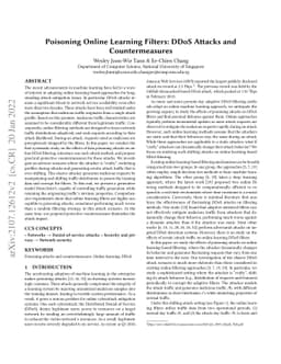 Poisoning Online Learning Filters: DDoS Attacks and Countermeasures