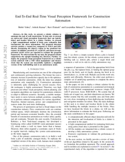End-To-End Real-Time Visual Perception Framework for Construction
  Automation