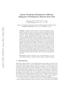Linear Prediction Residual for Efficient Diagnosis of Parkinson's
  Disease from Gait