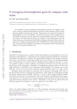 A monogamy-of-entanglement game for subspace coset states