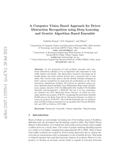 A Computer Vision-Based Approach for Driver Distraction Recognition
  using Deep Learning and Genetic Algorithm Based Ensemble