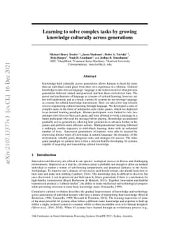 Learning to solve complex tasks by growing knowledge culturally across
  generations