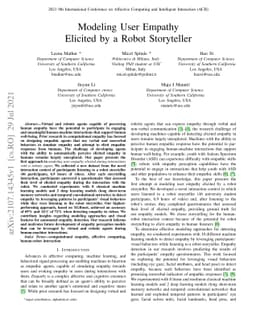 Modeling User Empathy Elicited by a Robot Storyteller