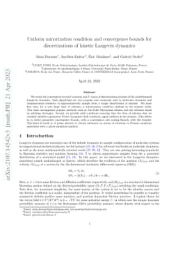 Uniform minorization condition and convergence bounds for
  discretizations of kinetic Langevin dynamics
