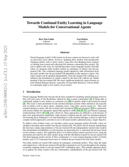 Towards Continual Entity Learning in Language Models for Conversational
  Agents