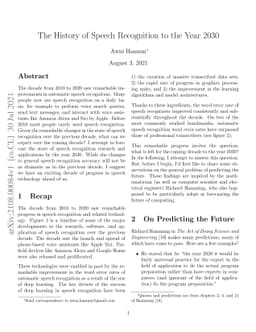 The History of Speech Recognition to the Year 2030