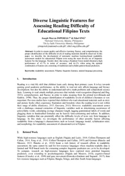 Diverse Linguistic Features for Assessing Reading Difficulty of
  Educational Filipino Texts