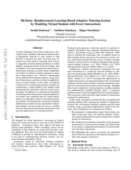 RLTutor: Reinforcement Learning Based Adaptive Tutoring System by
  Modeling Virtual Student with Fewer Interactions