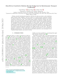 Data-Driven Constitutive Relation Reveals Scaling Law for Hydrodynamic
  Transport Coefficients