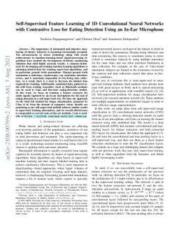 Self-Supervised Feature Learning of 1D Convolutional Neural Networks
  with Contrastive Loss for Eating Detection Using an In-Ear Microphone