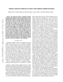 Tuning Cooperative Behavior in Games with Nonlinear Opinion Dynamics