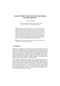 Analysis of Online Toxicity Detection Using Machine Learning Approaches