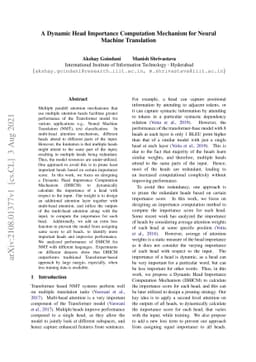 A Dynamic Head Importance Computation Mechanism for Neural Machine
  Translation