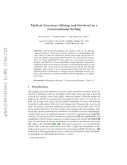 Medical Literature Mining and Retrieval in a Conversational Setting