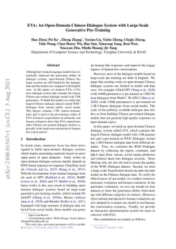 EVA: An Open-Domain Chinese Dialogue System with Large-Scale Generative
  Pre-Training