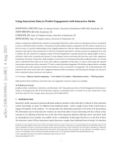 Using Interaction Data to Predict Engagement with Interactive Media