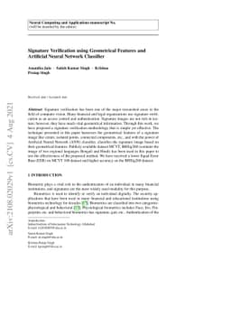 Signature Verification using Geometrical Features and Artificial Neural
  Network Classifier