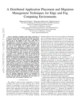 A Distributed Application Placement and Migration Management Techniques
  for Edge and Fog Computing Environments