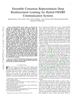 Ensemble Consensus-based Representation Deep Reinforcement Learning for
  Hybrid FSO/RF Communication Systems