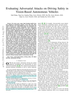 Evaluating Adversarial Attacks on Driving Safety in Vision-Based
  Autonomous Vehicles