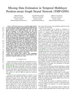 Missing Data Estimation in Temporal Multilayer Position-aware Graph
  Neural Network (TMP-GNN)