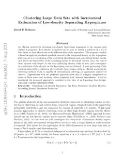 Clustering Large Data Sets with Incremental Estimation of Low-density
  Separating Hyperplanes