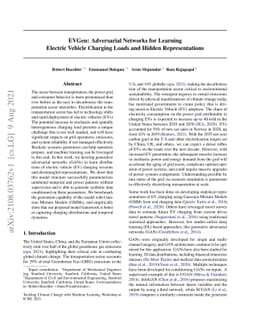 EVGen: Adversarial Networks for Learning Electric Vehicle Charging Loads
  and Hidden Representations