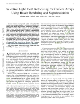 Selective Light Field Refocusing for Camera Arrays Using Bokeh Rendering
  and Superresolution