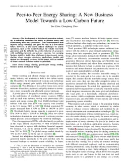 Peer-to-Peer Energy Sharing: A New Business Model Towards a Low-Carbon
  Future