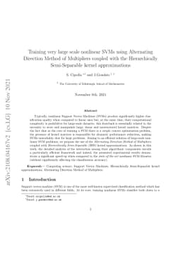 Training very large scale nonlinear SVMs using Alternating Direction
  Method of Multipliers coupled with the Hierarchically Semi-Separable kernel
  approximations
