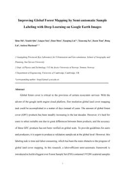 Improving Global Forest Mapping by Semi-automatic Sample Labeling with
  Deep Learning on Google Earth Images