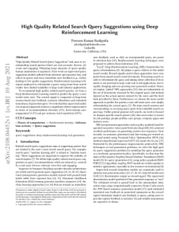 High Quality Related Search Query Suggestions using Deep Reinforcement
  Learning