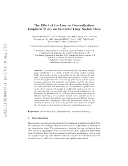 The Effect of the Loss on Generalization: Empirical Study on Synthetic
  Lung Nodule Data